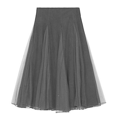 sdeer优雅网纱拼接不规则半身裙