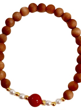 原创设计老山檀南红手工气质礼物