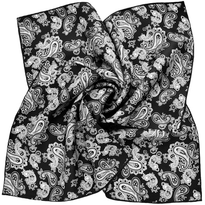 虞贝黑色腰果真丝斜纹绸小方巾