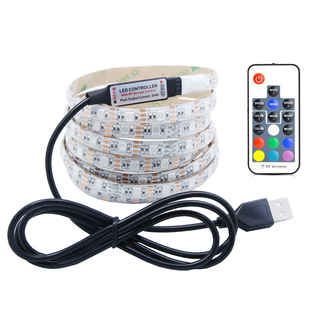 5050 LED灯带USB充电宝5V七彩爆闪RGB变色电视背景电脑桌遥控灯带