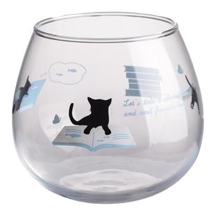 进口不倒翁玻璃杯创意手绘猫咪球型大肚日式旋转解压冰激淋杯子