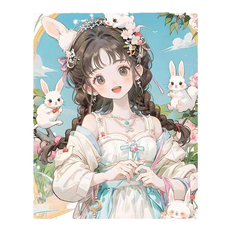 数字油画古风少女动漫人物油彩画