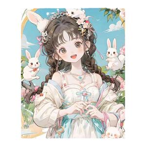 数字油画古风少女动漫人物油彩画