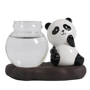 绿萝水养玻璃花瓶花器鲜花水培器皿客厅玄关装饰品熊猫桌面小摆件