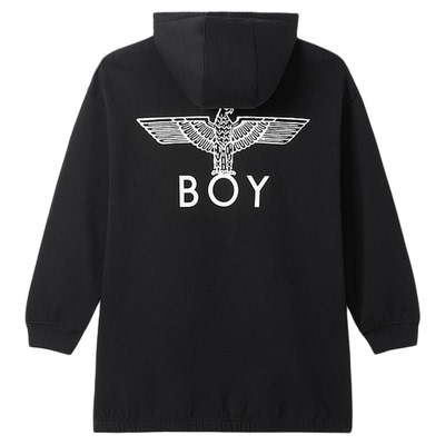 BOYLONDON女款简约黑色印花经典时尚潮牌休闲长袖连衣裙W17908