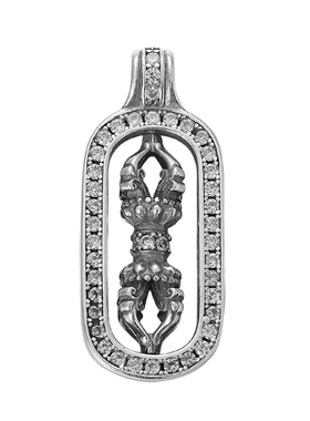 纯银镶钻金刚杵吊坠男士
