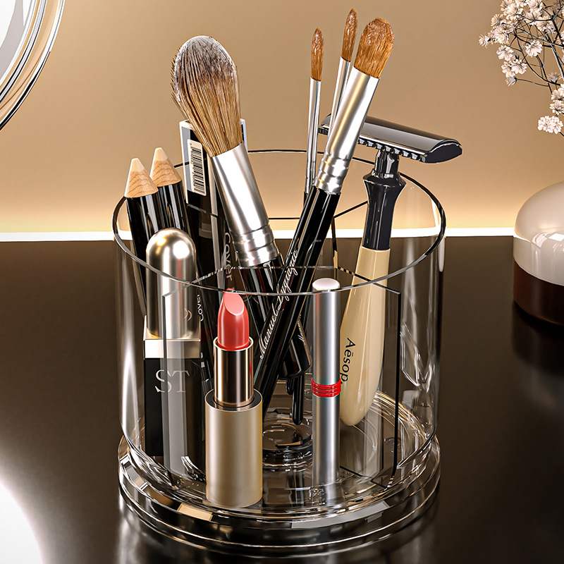 可旋转化妆筒卧室梳妆台眉笔口红桶护肤品刷子收纳盒值化妆高颜
