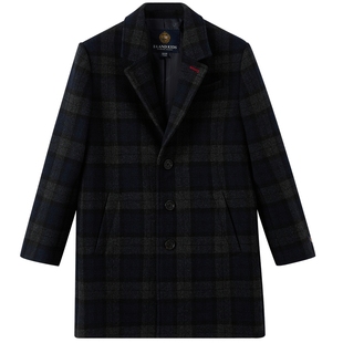 【含绵羊毛】eland kids衣恋童装男童呢大衣2025年春秋格纹外套