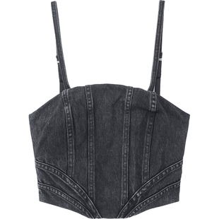 IT AMIRI女装牛仔吊带上衣新款时尚辣妹合身露脐吊带衫WDF007XM