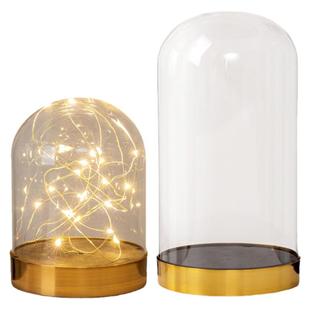 ins金属EVA卡扣底永生花手办玫瑰花圣诞树积木防尘玻璃罩带灯摆件