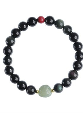 2026马本命年黑曜石和田玉手链