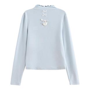 森女部落甜美风小雪人半高领打底衫2026德绒保暖内搭长袖T恤女冬