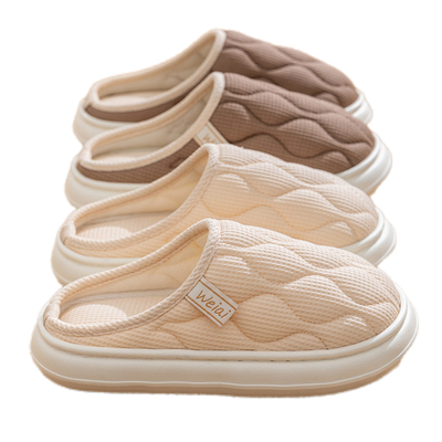 家用拖鞋春秋冬季四季女情侣居家防滑室内棉麻布亚麻踩屎感厚底男