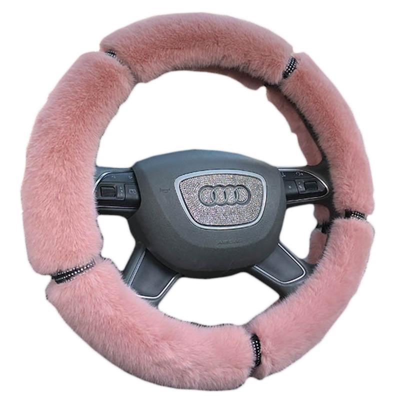 汽车方向盘套女韩国可爱短毛绒冬季保暖烫钻防滑不掉毛通用型把套
