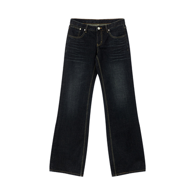 复古水洗猫须低腰直筒牛仔裤