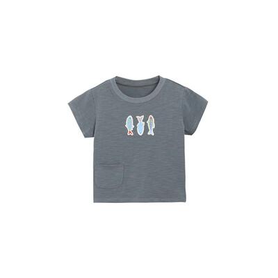 whitewheat鱼绣花短袖T恤