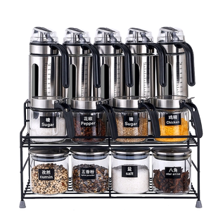 玻璃调味罐调料盒盐胡椒粉辣椒面酱油醋橄榄油壶厨房调味套装带架