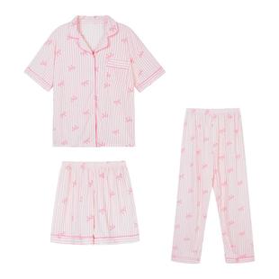 馨帮帮Homedress 甜美蝴蝶结条纹睡衣女款夏休闲可外穿家居服套装