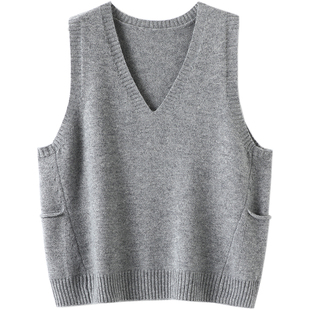 本期的闭入款~加厚V领100%羊绒马甲侧口袋背心纯羊绒毛衣坎肩宽松