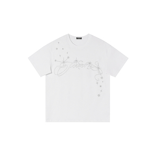 FORNINES设计感刺绣纯棉短袖T恤男女情侣上衣潮牌夏季半袖打底衫