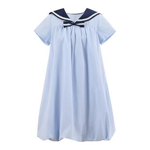 森女部落海军领宽松连衣裙学院风少女软妹花苞裙送包2026新款夏季