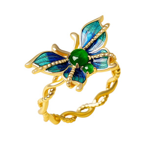 宫里上新蝴蝶戒指女纯银珐琅小众设计玉石翡翠手饰生日礼物女生