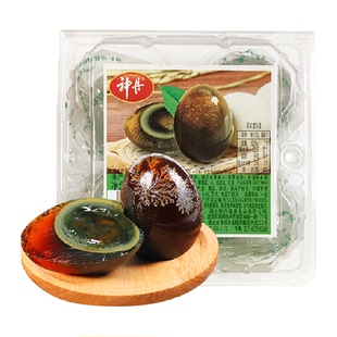 神丹松花皮蛋砂心实心溏心鸭皮蛋4枚无铅工艺即食凉拌非真空装