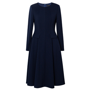 罗衣高级深蓝色针织连衣裙女2025冬季新款气质收腰大摆裙子11396