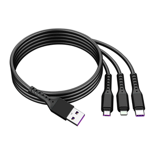 佰通一拖三渔网编织线USB三合一快充闪充线适用于iPhone14安卓TypeC兼容大功率多功能车载通用充电数据线