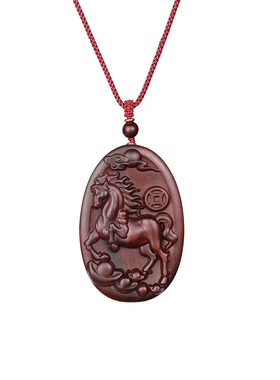 天然红木挂件十二生肖马项坠可调节红绳小叶紫檀马到成功吊坠男女