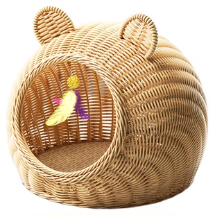 柒哦猫窝四季通用藤编猫窝夏天安全感窝半封闭式猫咪超大睡窝幼猫