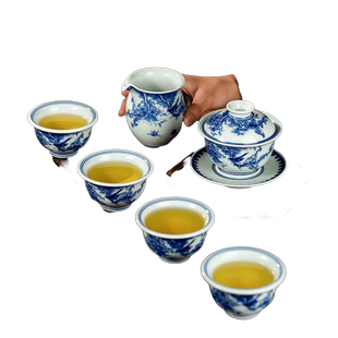 三勤堂景德镇喜上眉梢三才青花盖碗手绘品茗杯敬茶碗公道杯泡茶器