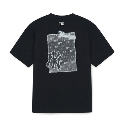 26新款MLB情侣短袖男女NY复古老花防晒UPF仿牛仔运动T恤3ATSM0763