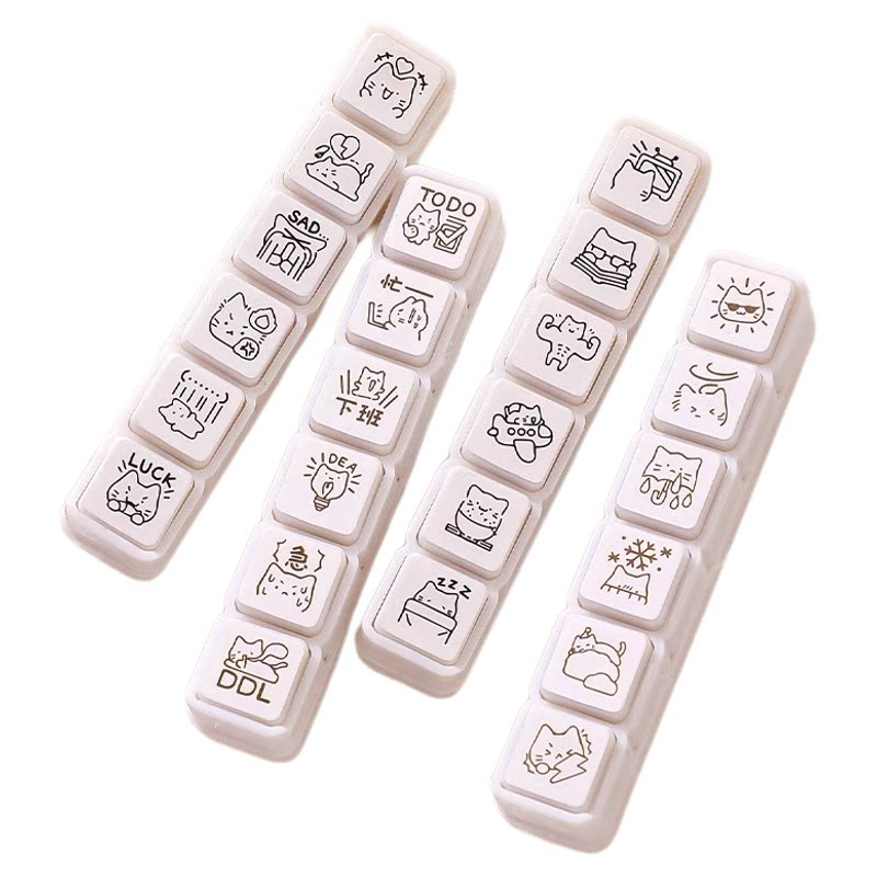 6联猫咪风格小号迷你手绘可爱萌宠印章少女文创手帐印章创意高颜值少女心手帐本日历咕卡便签咕盘装饰印鉴