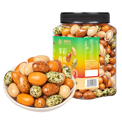 每果时光鱼皮花生500g罐装多彩豆多味红皮花生豆米下酒菜休闲零食