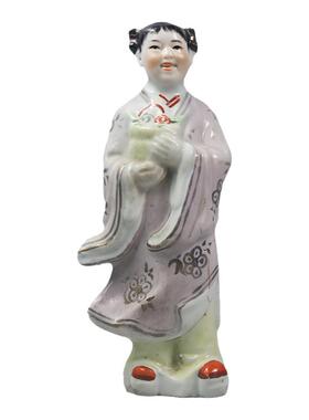 景德镇老厂货瓷器567外销创汇瓷红色收藏摆设雕塑瓷厂八仙蓝采和