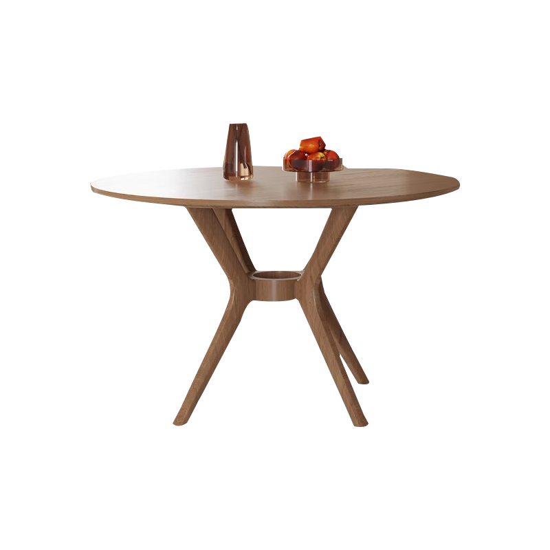 明匠轩家居北欧复古岩板实木圆形餐桌椅组合家用餐厅高端吃饭桌子