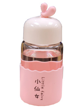 粉嫩少女心玻璃杯透明韩国硅胶套