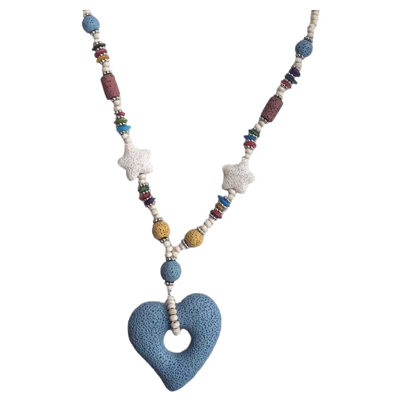 多巴胺彩色串珠火山石爱心项链女小众设计海星锁骨链海边长款配饰