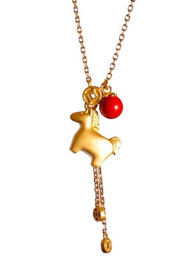 【马上有钱】925纯银镀金朱砂项链中式细版百搭新年喜庆颈饰项链