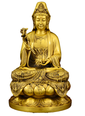 黄铜观音菩萨手持莲花佛像摆件