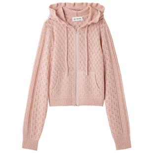 LILY BROWN2025秋冬新品纯色连帽拉链镂空针织开衫外套LWNT255139