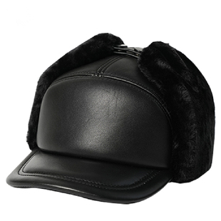 皮帽子男真皮羊皮冬天中老年爸爸雷锋帽护耳加厚保暖老头爷爷棉帽