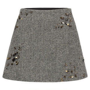 【复古松弛】H·GENTEEL荷高2025新冬女人字纹手工钉珠A型半身裙