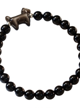 天然腊肠狗黑曜石手串