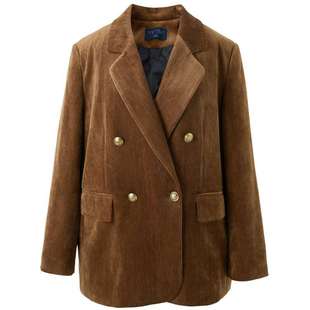 若潮大码女装2025冬季新款西装式羽绒鹅绒服双排扣中长宽松胖MM