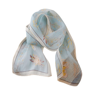 小丝巾女2026新款真丝围巾春季薄款护颈纱巾窄长条高级感围脖春秋