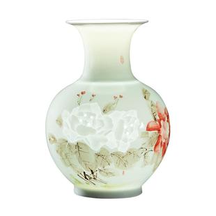 手绘粉彩瓷瓶客厅办公室插花小号中式瓷器摆件装饰景德镇陶瓷花瓶