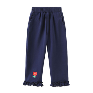 clanc潮牌童装2024春新款宝宝运动舒适百搭花边裤子女童针织裤