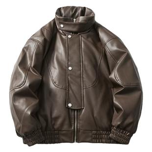 冬季美式复古PU皮衣羽绒服男街头宽松90白鸭绒保暖外套男休闲棉服
